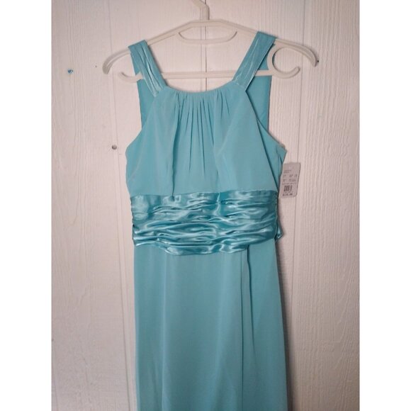 NWT $135 David's Bridal Womens 12 Long Chiffon Formal Gown Bridesmaid Pool Blue - Picture 2 of 11